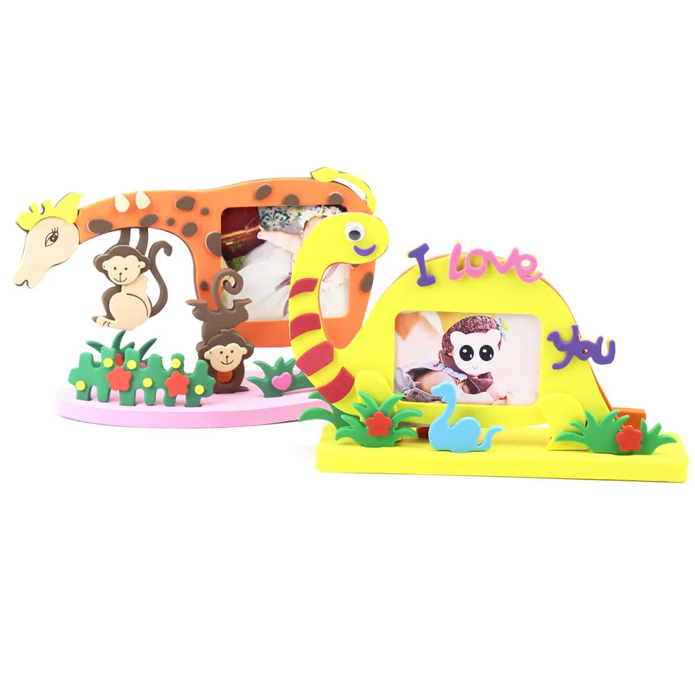 Kids Child Creative Activity DIY Toys Frame Foam Craft Kits Easy Crafts EVA Sticky Sticker Foam Cartoon Animal Photo Frames