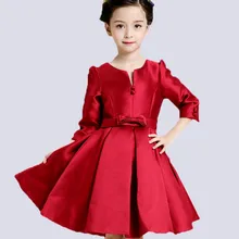 Обувь для девочек платье Детские платья принцесс плиссированные Круглый воротник детское свадебное красное платье лук Нарядная, для девочек костюмы для сцены hb1154