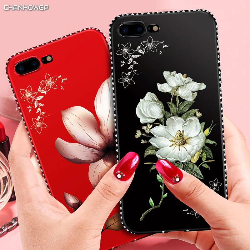 

3D Relief Flower Soft Matte Case for iPhone X 10 8 7 6 6s Plus Glitter Diamond Cover for Apple iPhone 5 5S SE Special Edition