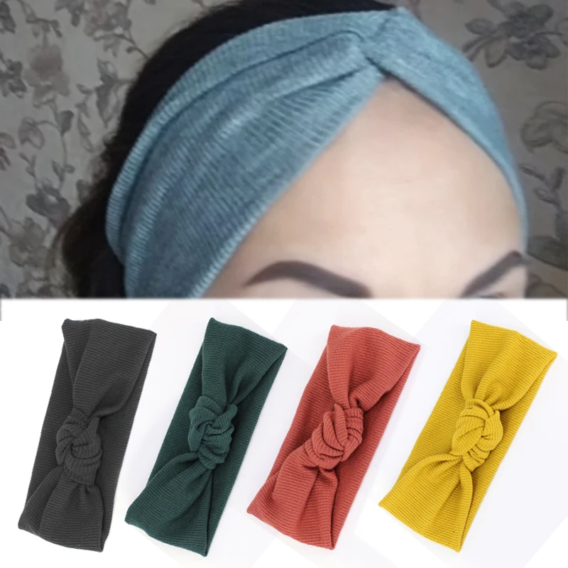 

Sale Cross Stripe Headwear Turban Headband Wide Gifts Soft Women 7 Colors Elasticity Cotton 1PC Adjustable
