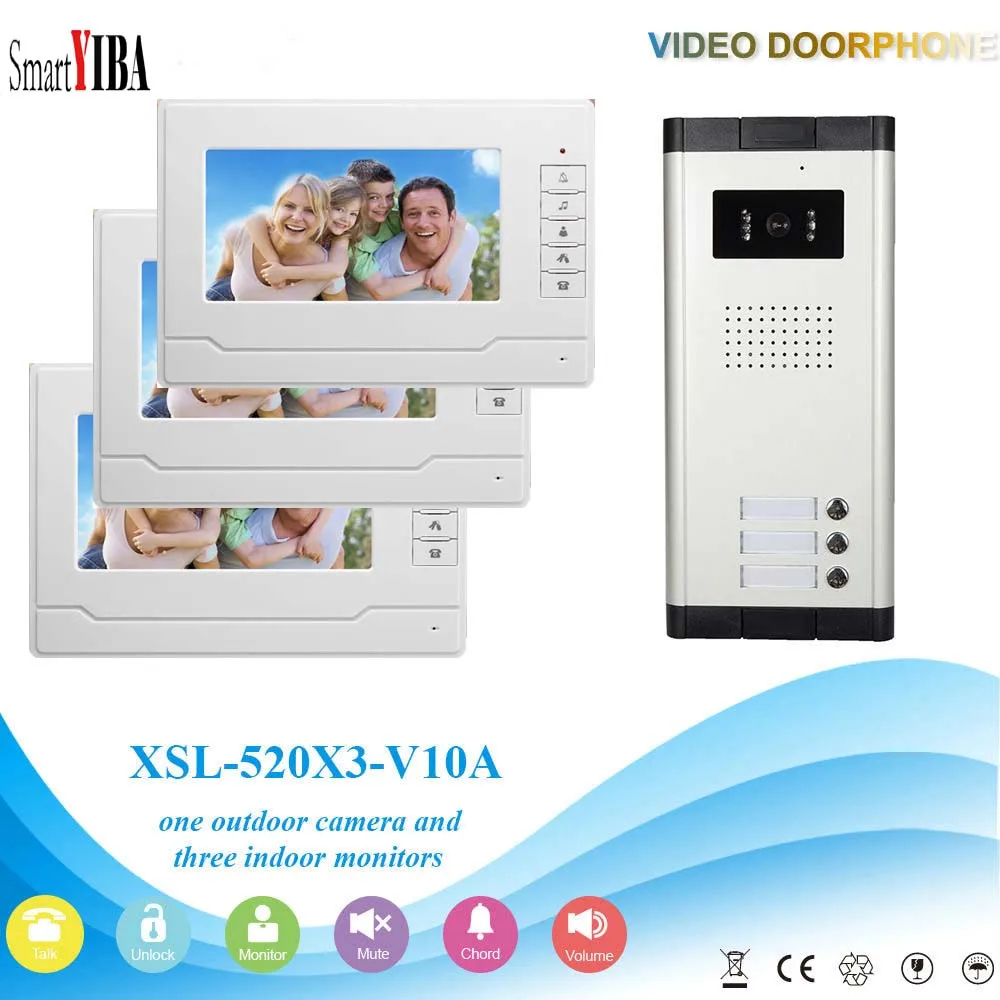 SmartYIBA Video Intercom 7''Inch Wired Color Video Door Phone Video Doorbell Phone Intercom System Kit 3 monitors+1 IR camera цена SmartYIBA Video Intercom 7''Inch Wired Color Video Door Phone Video Doorbell Phone Intercom System Kit 3 monitors+1 IR camera цены онлайн