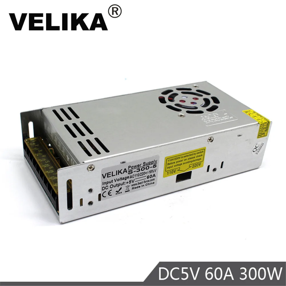 Одиночный выход DC5V импульсный источник питания 60A 300 Вт драйвер 110 В 220 AC DC 5 в SMPS для