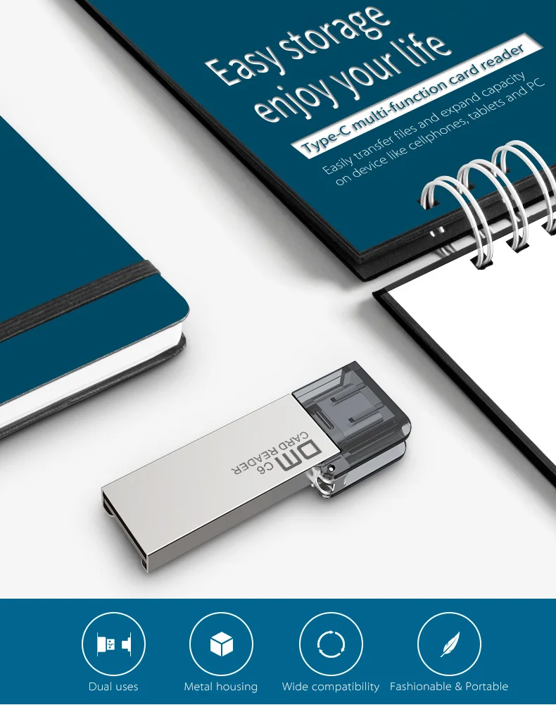 DM USB C Card Reader CR006 Micro SD/TF Тип C Multi чтения карт памяти для MacBook или смартфон с USB-C интерфейс