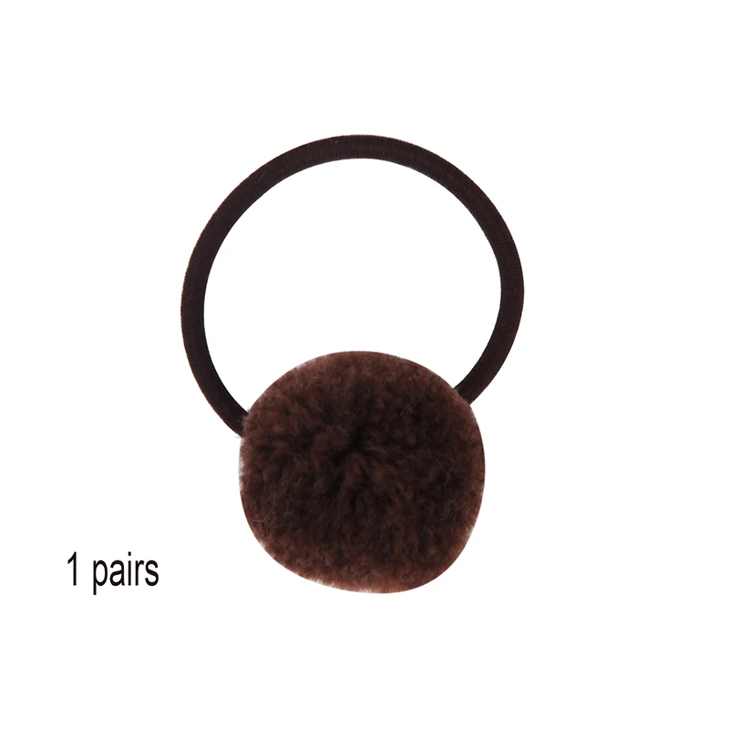 1 Pairs Pompoms Rubber Bands Hair Ties Ponytail Holders for Baby Girls Kids Elastic Bands Hair Ring Rope Hair Accessories - Цвет: 1 pair brown