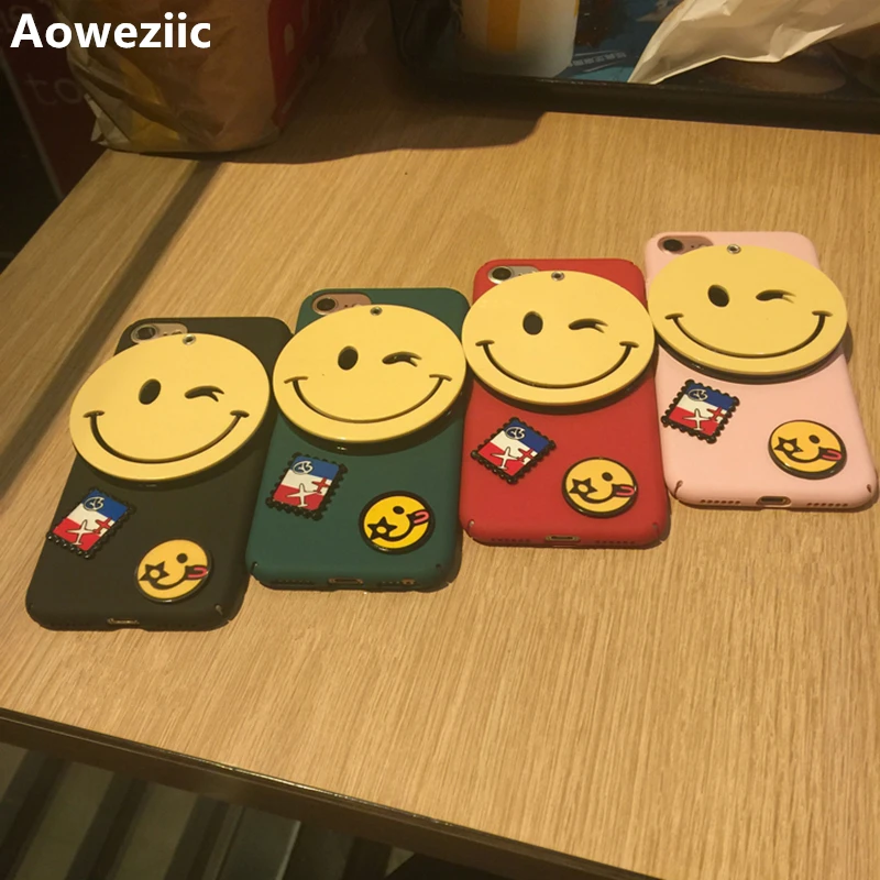 

Aoweziic Smiling face mirror 6S mobile phone shell 8Plus hard shell anti fall For iPhone7plus protective cover X XS women