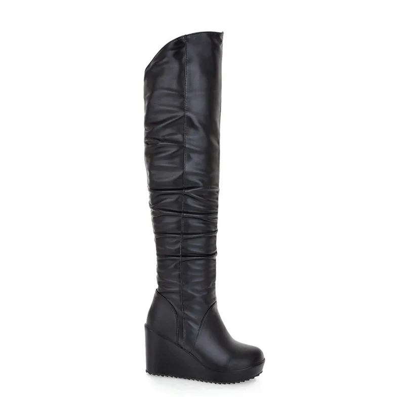 ZALAVOR/модные офисные женские Сапоги выше колена, теплая обувь на меху женские зимние сапоги на высокой танкетке пикантные вечерние сапоги размер 34-39