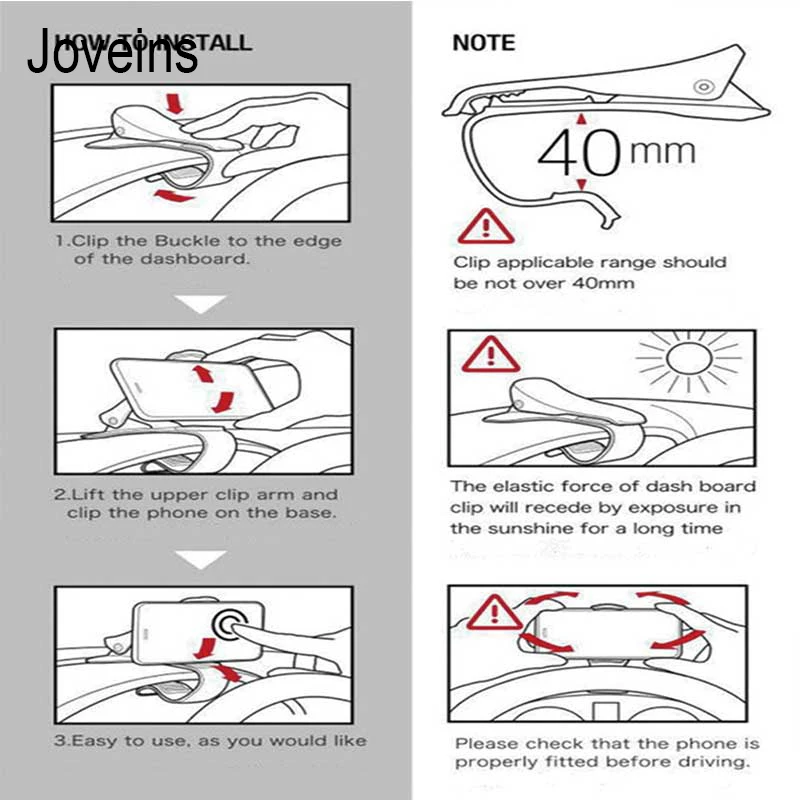 Joveses Автомобильный держатель для телефона крепление на приборную панель с зажимом для кабеля универсальная подставка gps кронштейн Подставка для телефона в автомобиле