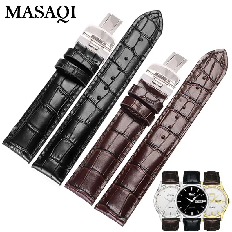 

MASAQI Genuine Leather Strap Watch Man's Band Watches For Tissot 1853 T019.430 19mm Good quality Accessories Watchbands