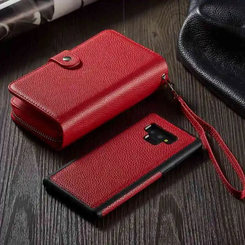 

Zipper Purse Case For Samsung Galaxy Note 9 Cover Handbag Pouch PU Leather Detachable Phone bags Wallet Case For Samsung Note9