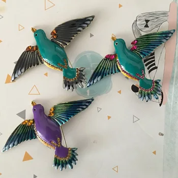 

12pcs/lot Wholesale Fashion New Vintage Birds Hijab Accessories collares Blue Enamel Brooches Bouquet Women Rhinestone Broches