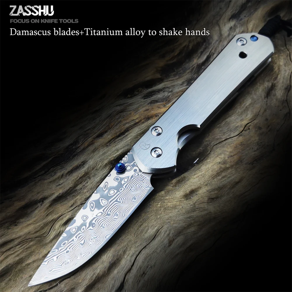 

ZASSHU 60HRC Damascus steel Titanium alloy High hardness blade wood handle camping knife Folding knife Survival Knives tool Ta