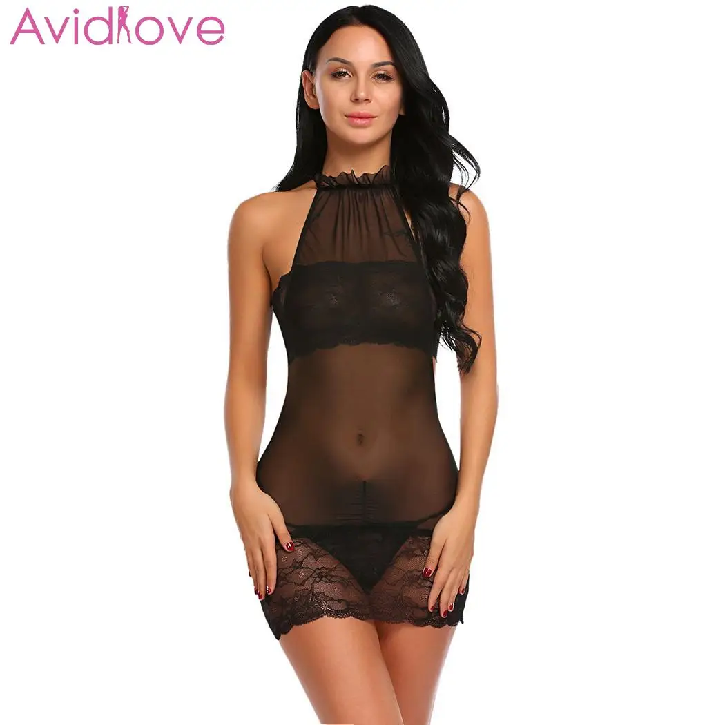 

Avidlove Women Costumes Sexy Lingerie Lace Erotic Babydoll Sexy Underwear Tube Mini Open Top Nightwear with G-string and Halter