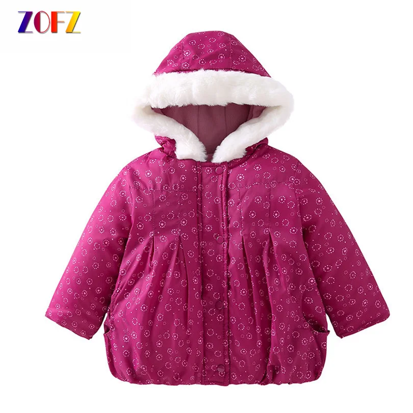 

ZOFZ Girls Jacket Polka Dot Printed Outerwear Winter Long Sleeve Coats For Baby Girls Clothes Cotton Thicken Outfits with Hooded