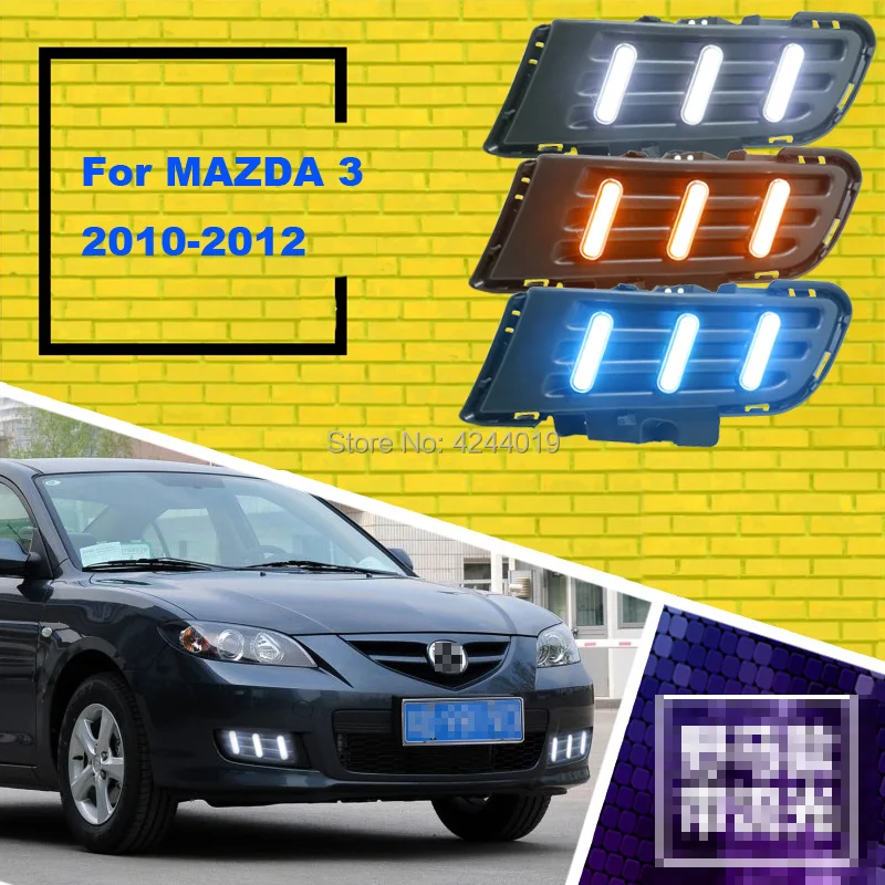 

Fits 2010-2012 Mazda 3 Day Light Fog Lights Fog Lamps LED Driving Light DRL Daytime Running Lights Yellow Turn Signal