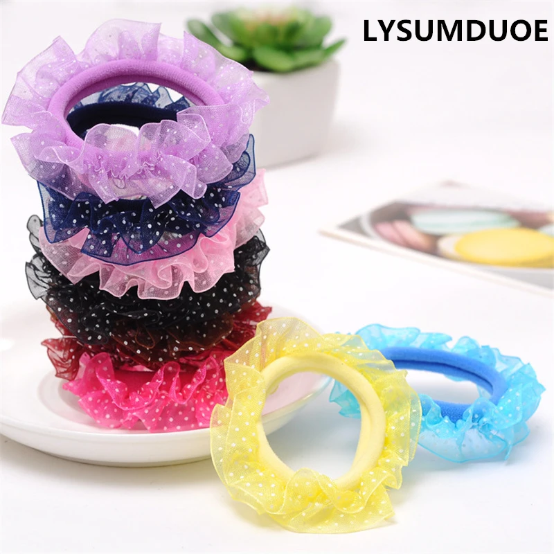 

Fashion 6Pcs Korean Girls Candy Color Lace Towel Ring Circle Women Jewelry Hair Accessories Children Hairband Elastic Hair Bands