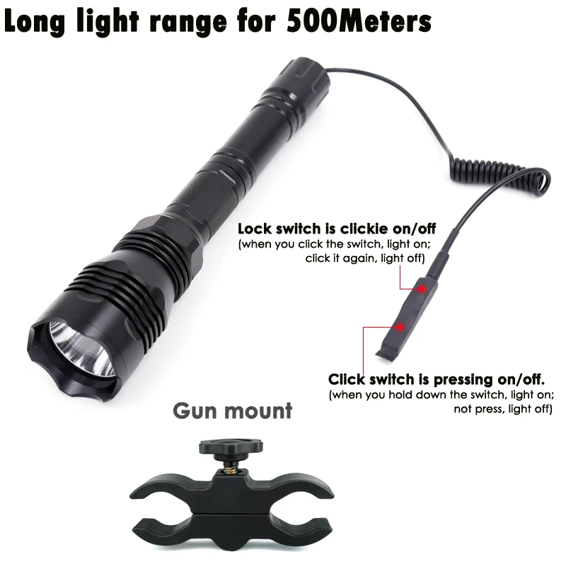 500Meters Long Range Light HS 802 CREE XM L2 U3 LED Hunting Flashlight