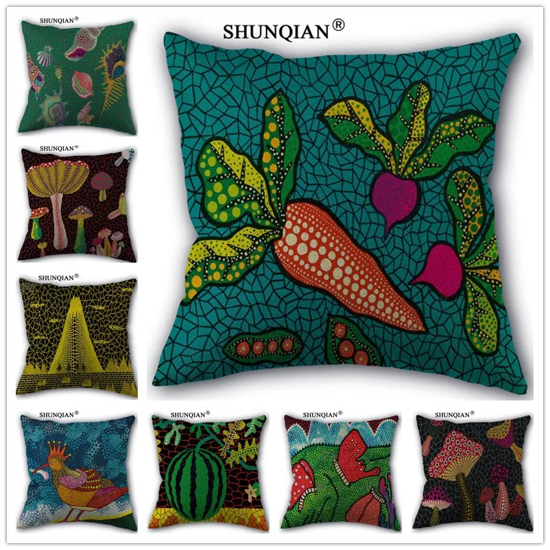 

Custom Yayoi Kusama Art Linen Cotton Fabric Japanese Style Pillow Cover High Quality Print Home Decorative Pillowcases 45x45cm
