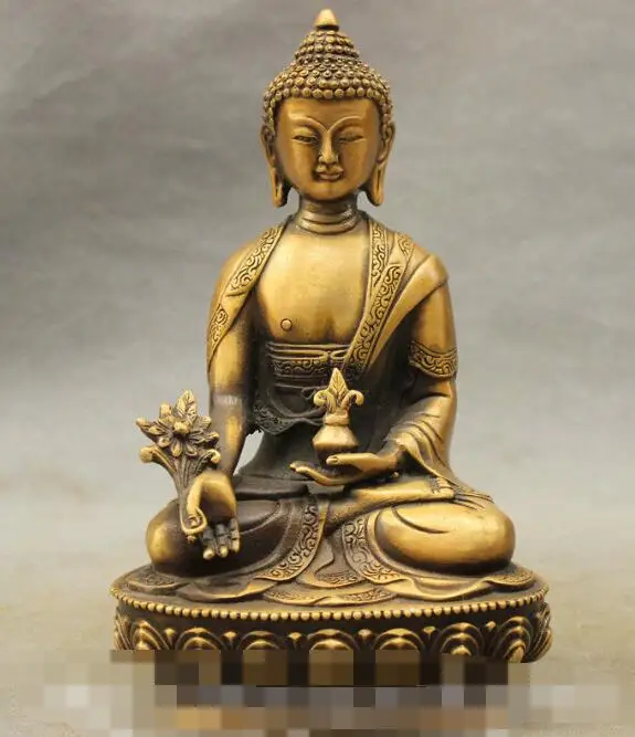 

S06941 8" Tibet Bronze Buddhism Shakyamuni Sakyamuni Medicine Buddha Lotus Bowl Statue
