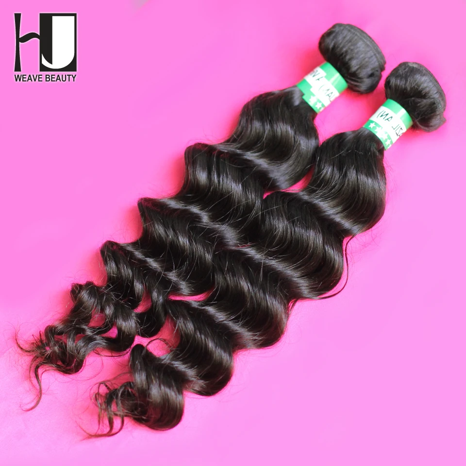 Unprocessed Virgin Hair Brazilian Natural Loose Curly Wave Human Hair Weave Bundles 2pcs/lot Grade 6A HJ Weave Beauty Ship Free