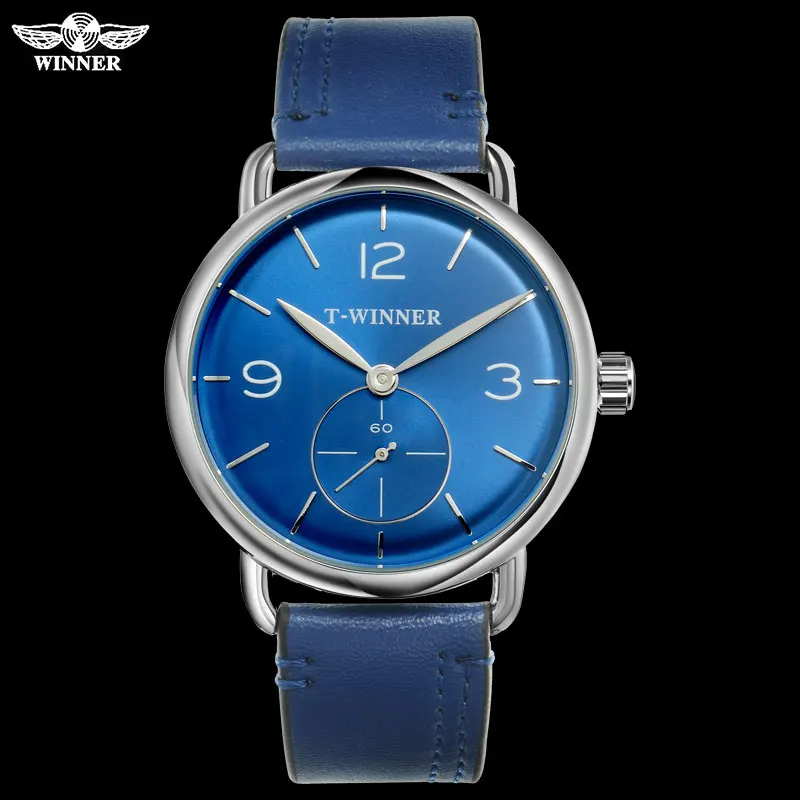 

T-WINNER Men Mechanical Watches Winner Brand Casual Hand Wind Stainless Steel Leather Strap Forsining man waterproof clock