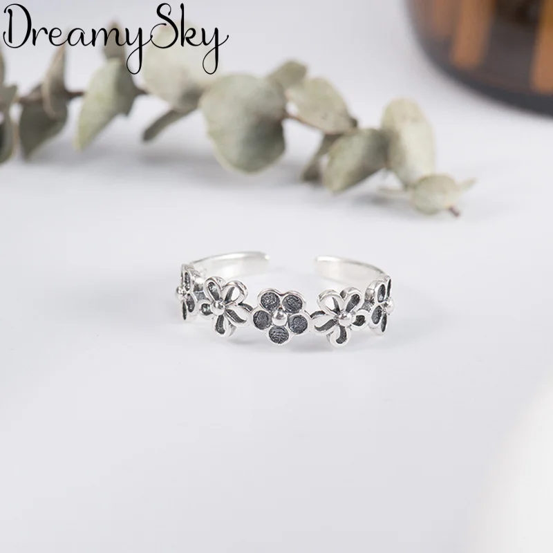 

Trendy Bohemian 925 Sterling Silver Retro Flower Rings For Women Wedding Statement Jewelry Vintage Antique Rings Joyas De Plata