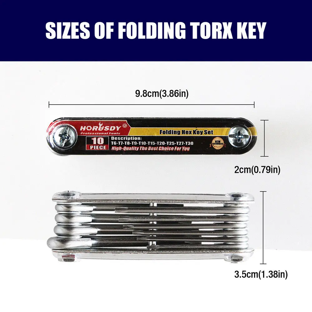HORUSDY 10 в 1, портативный складной ключ Torx, отвертка, набор ключей, набор инструментов T6 T7 T9 T10 T15 T20 T25 T27 T30, набор ручных инструментов