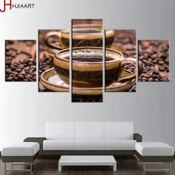 HD Печать холст стены Книги по искусству Гостиная Home Decor Фотографии 5 шт. Ретро Кофе чашки живопись Кофе Bean Плакат оформлена