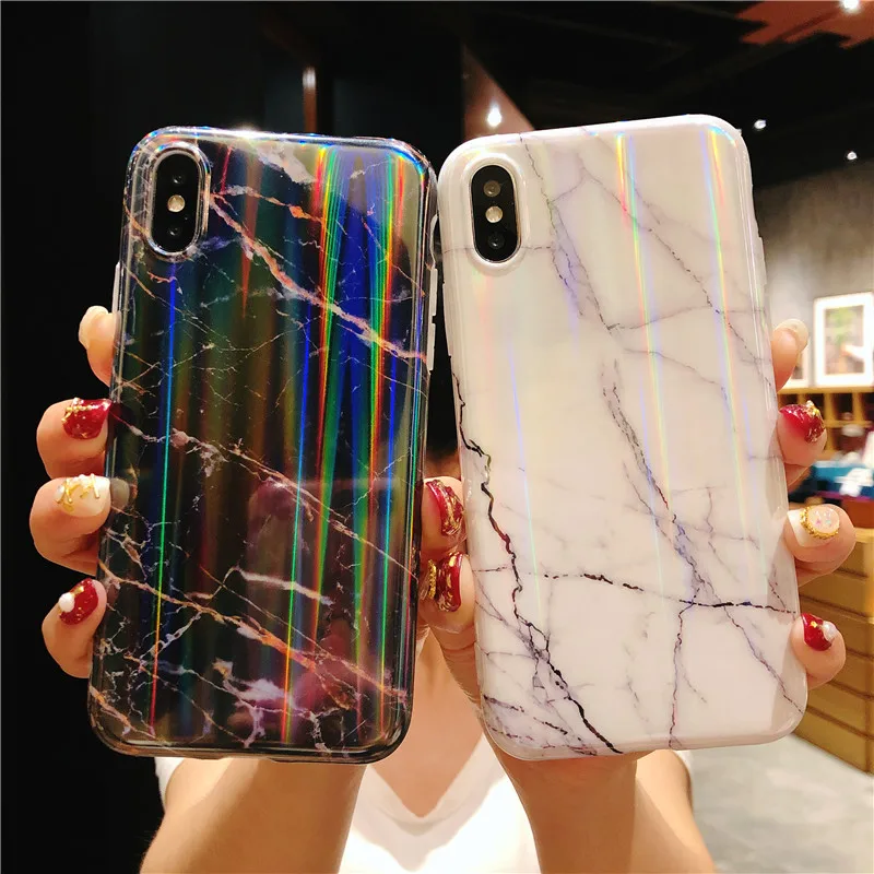 

Luxury laser Aurora Gradient Color Marble case for iphone X cover Glossy Soft Silicone TPU Case for iphone 6 6s 7 8 plus coque
