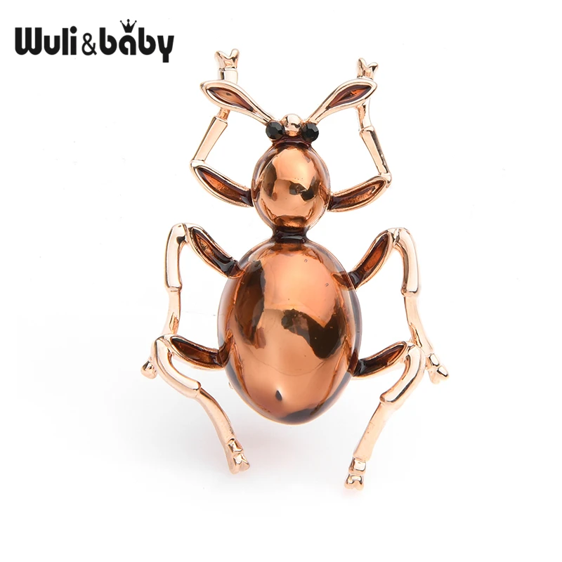 

Wuli&baby Brown Enamel Ant Brooches Women Men Alloy Love Insects Brooch Pins Gifts