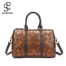 2017 Mujeres Del Cuero Genuino Bolsos de Diseño de Moda Elegante Bolsas de Hombro Femenino Estampado Floral Bolsa de Asas Casual bolsos sac a principal