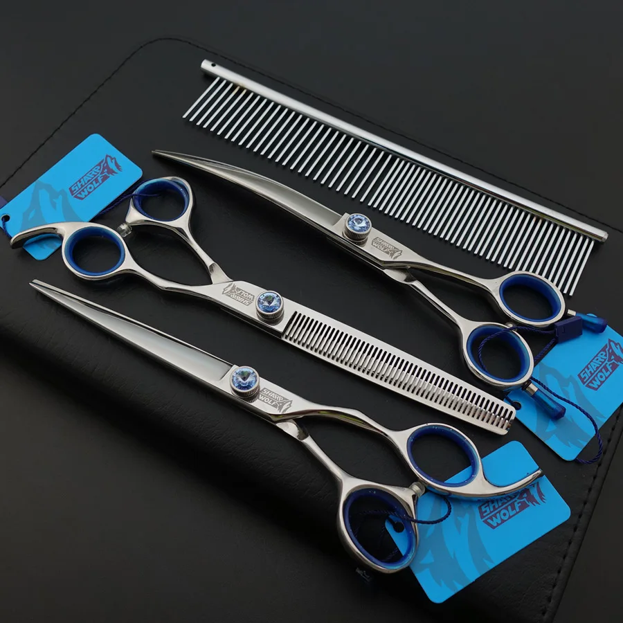 

7.0in. high quality Professional Pet Grooming Scissors set,Straight & Thinning & Curved scissors set with Comb,4pcs set,D555