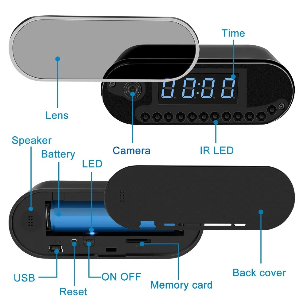 H.264 WiFi настольные часы мини камера 1080P HD IP P2P DVR видеокамера будильник набор ночного видения датчик движения дистанционный монитор микро камера