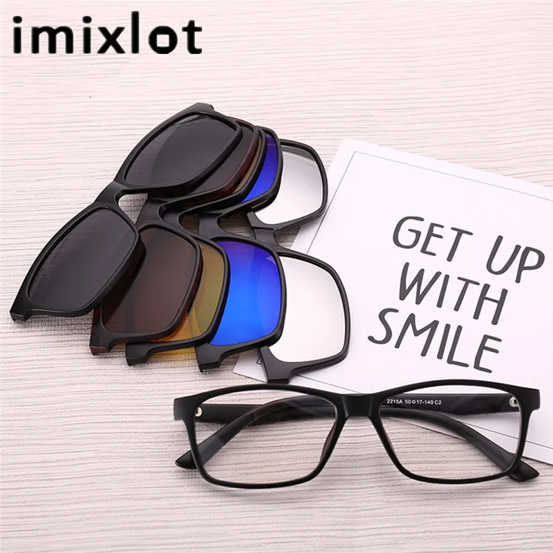 

IMIXLOT Polarized Magnetic Sunglasses Clip Magnet Mirrored Clip on Glasses Men Flip Myopia Women Prescription Optical