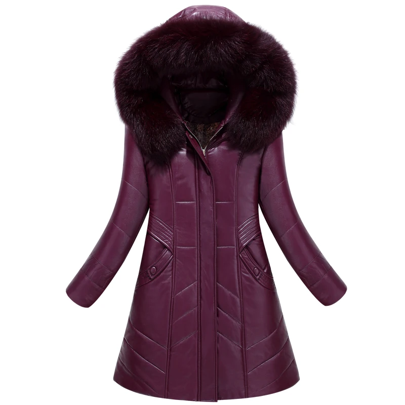 

Women Winter Leather Jacket PU Parkas 2019 New Ladies Fur Collar Hooded Cotton-padded Long Coat Female Outerwear Large Size 8XL