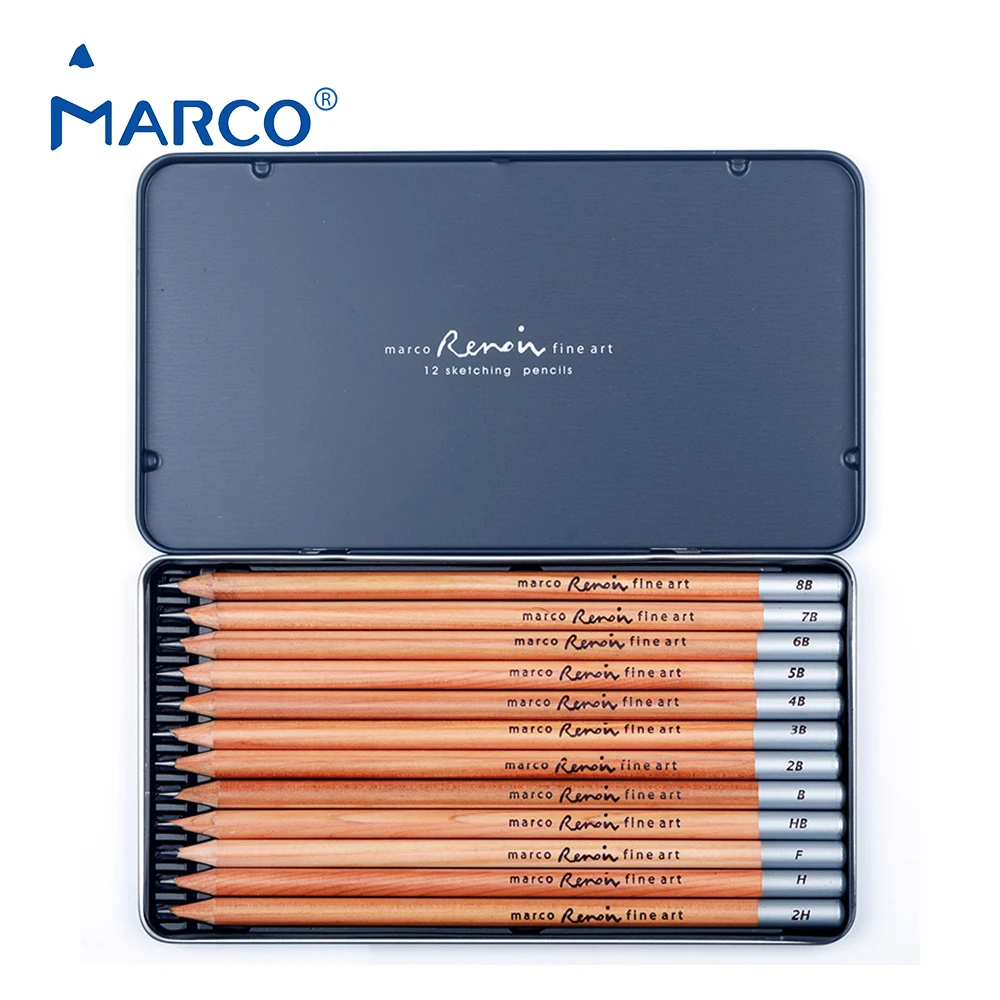 Marco Renior Fine Art Sketch Drawing Pencil 2H H F HB B 2B 3B 4B 5B 6B 7B 8B Hardness Tin