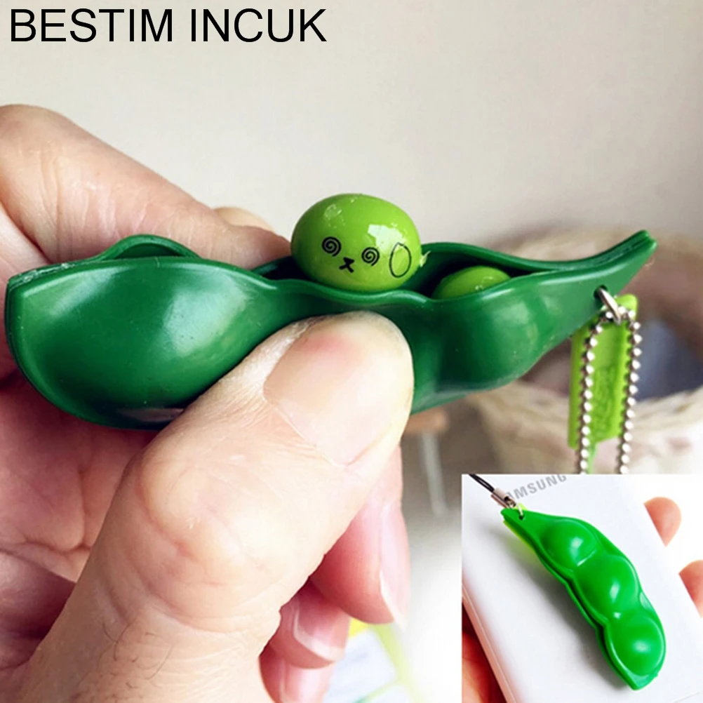 

Newest Simply squeeze those peas right out Hot Sale Fun Beans Squishy Toys Pendants Anti Stress Ball Squeeze Funny Gadgets Toys