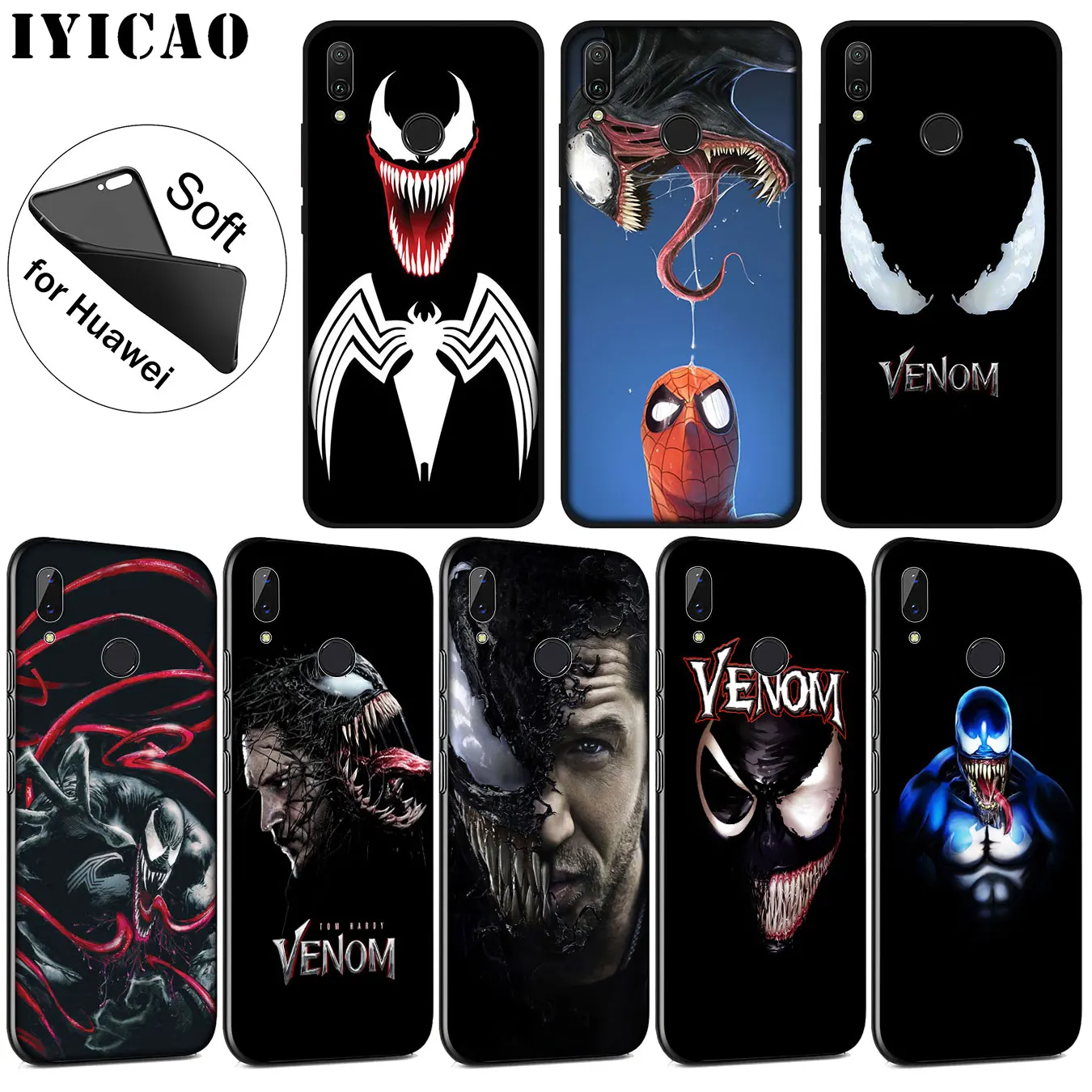 

IYICAO Venom Marvel Soft Silicone Phone Case for Huawei P20 Pro P10 P9 P8 Lite Mini 2017 2015 P Smart 2019 TPU Black Cover