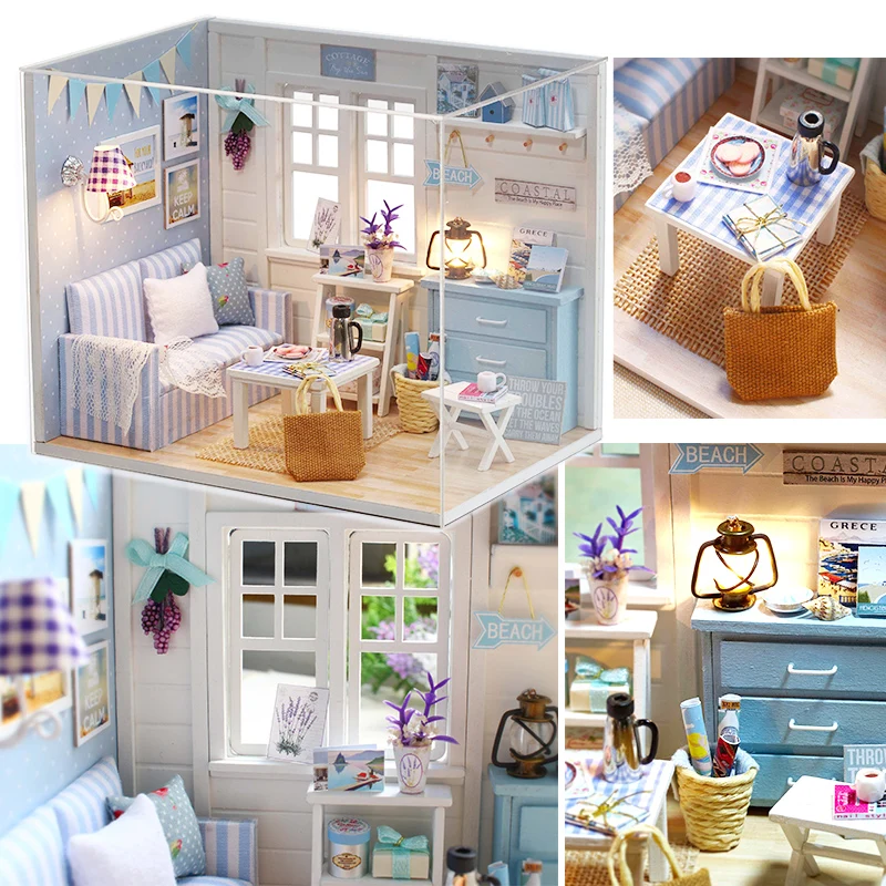 

DIY Model Miniature Doll House With Furnitures LED 3D Wooden DollHouse For Dolls Toys Handmade Crafts Gifts For Kids H016
