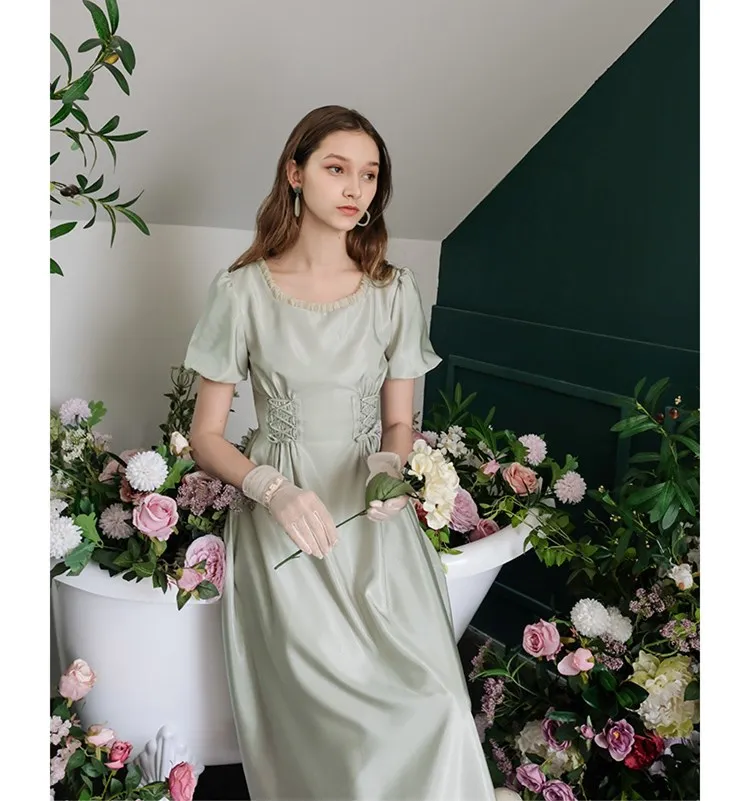 

Summer Dress 2019 Women Vintage Elegant Slim Casual vestido de festa Ladies bandage retro satin long dress short sleeve o-neck