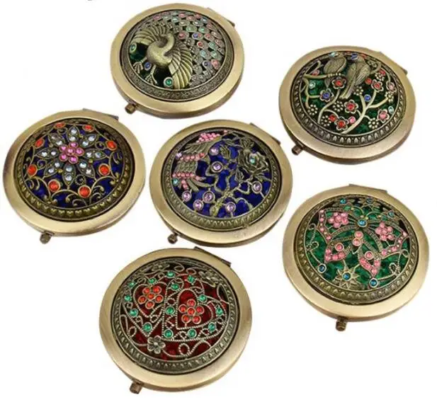 

1pcs Mini Folding Pocket Mirror Round Compact Double-sided Vintage Hollow Makeup Mirrors Portable For Travel