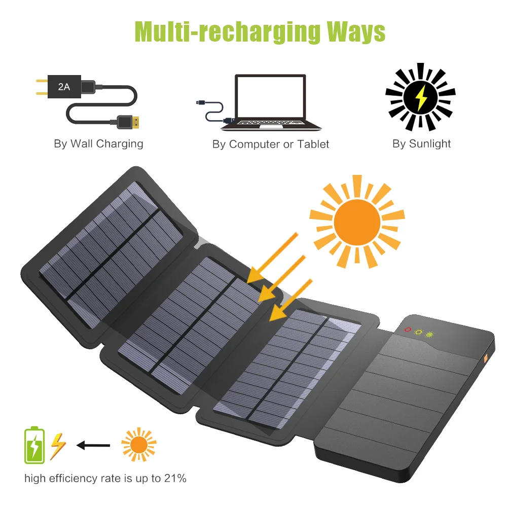 ALLPOWERS Solar Power Bank 10000mAh Portable Solar Phone Charger External Battery for iPhone 5 5s 6 6s 7 8 X Plus Sony Huawei LG