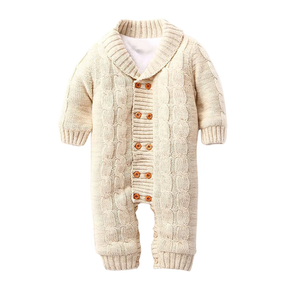 

Newborns Baby Button Rompers wool Knitted Thickened Jumpsuit New born Baby Boy Girl Romper Jumpsuits Baby Clothes Set