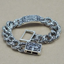 Тяжелый тайский серебряный мужской браслет с цветочным узором, Ретро Рок шайба, 925 пробы, серебряные ювелирные изделия, мужские браслеты