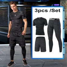 Высокое качество сжатия Мужская Спорт костюмы Быстрый сухой тренажерный зал Колготки запуск наборы одежда Спорт бегу