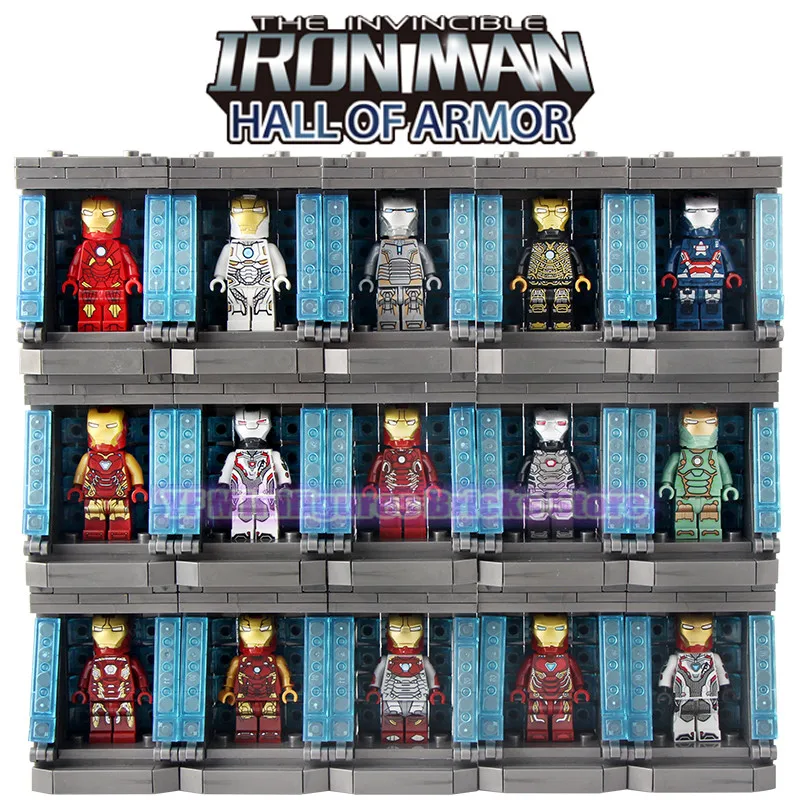 

Avengers 4 Endgame Iron Man Hall of Armor Model Legoed Marvel Figures Playmobil Building Blocks Kit Children Collection Toys