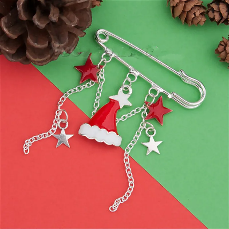 

DoreenBeads Pin Brooches Christmas Hats Star Silver Plated White & Red Enamel Accessories 69mm(2 6/8") x 50mm(2"), 1 Piece