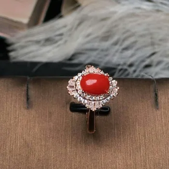 

shilovem 925 sterling silver Natural red coral rings fine Jewelry women trendy open party plant new gift 6*8mm jcj0608012agsh