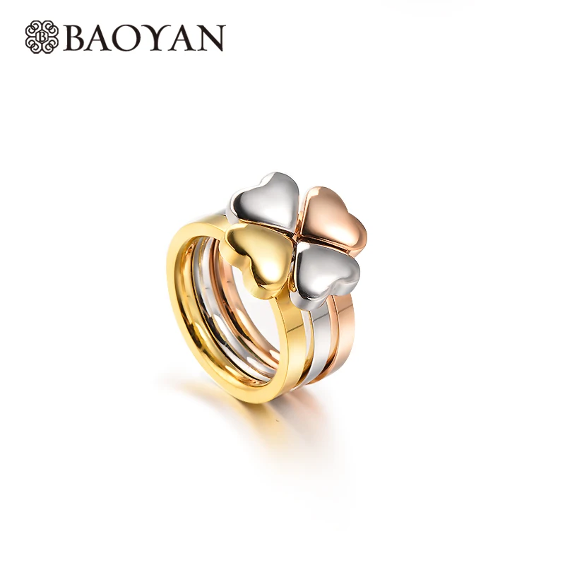 

Baoyan Engagement Ring 36l Stainless Steel Rings For Women with Heart shape Stitching Roes Gold Silver Wedding Ring Women Love
