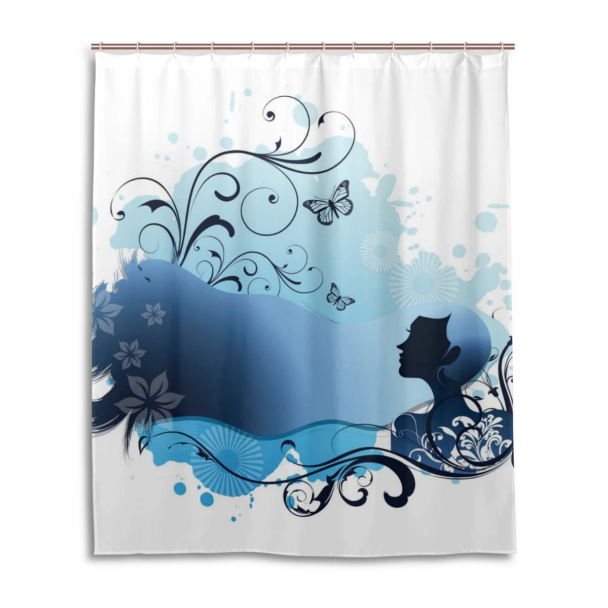 [HT!]60x72 Inch (152x182cm) White Blue Shower Curtain Waterproof With