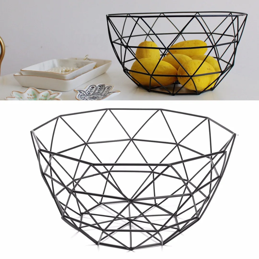 JX-LCLYL New Geometric Iron Wire Decorative Storage Display Basket Fruit Bowl Black 135mm